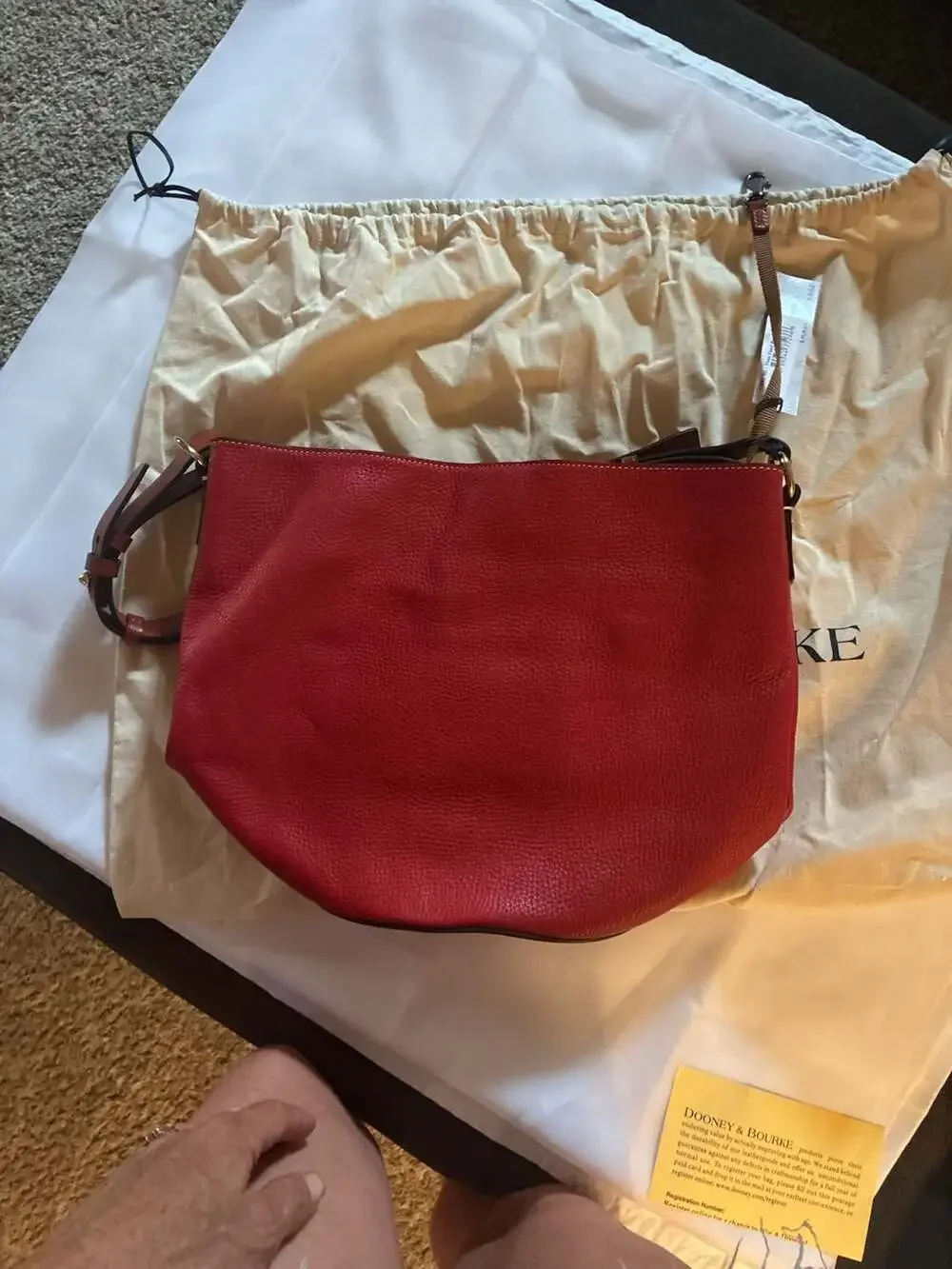 Dooney & Bourke Thea Feed Bag in Red Pebble Grain Leather